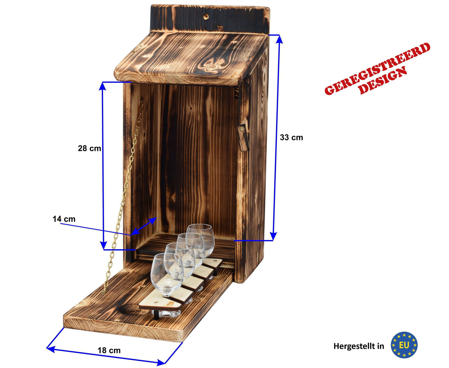 Wooden birdhouse with liquor minibar 